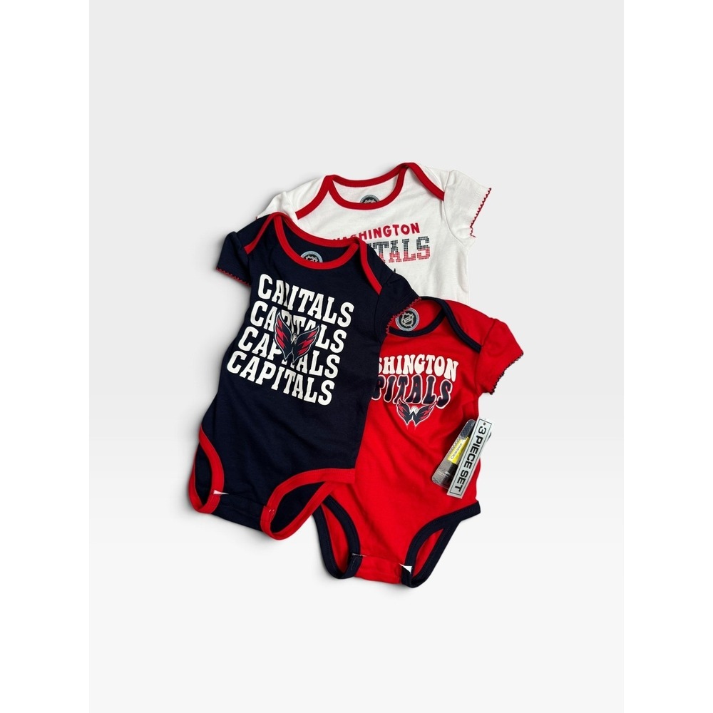 NHL Washington Capitals Infant Girl 3-Piece Bodysuit Set Red Navy White 18M NWT